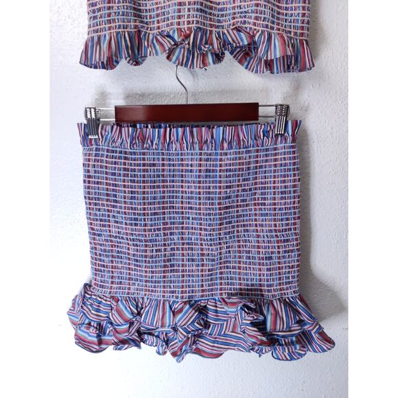 REVOLVE Petersyn Multicolor Sleeveless Square Neck Smocked Ruffle Skirt Set M/L - Picture 10 of 14